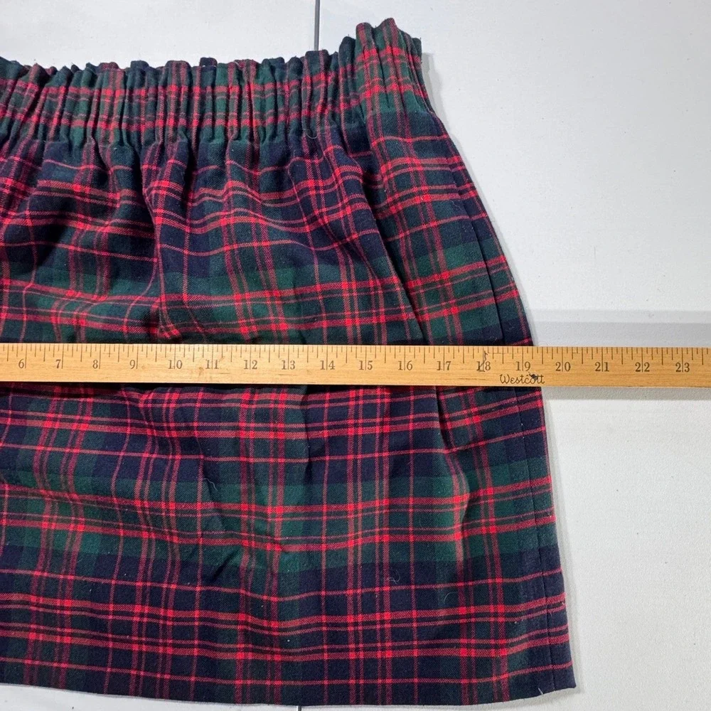 J.Crew Plaid Mini Skirt Womens 4 Red Green Elastic Waist Tartan Pockets